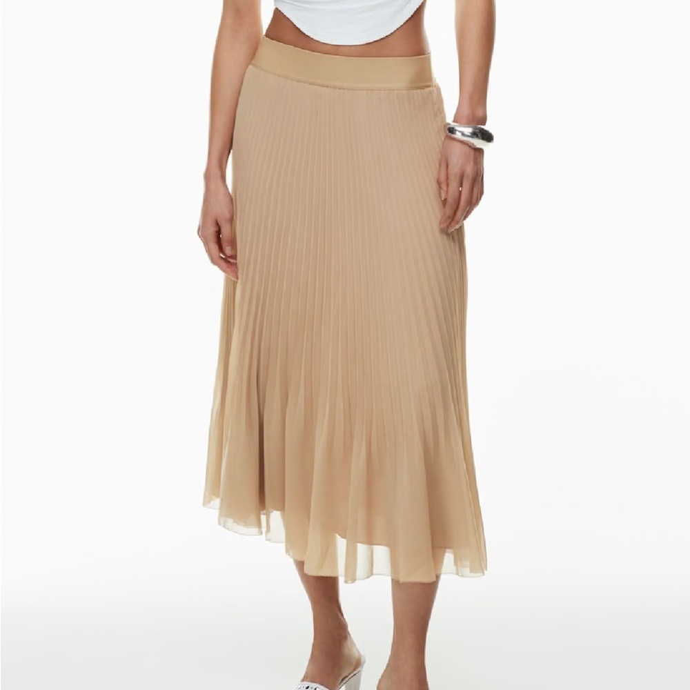 NWT artizia Wilfred Twirl Pleated‎ Chiffon Midi Skirt Taupe Womens Size xl Brown